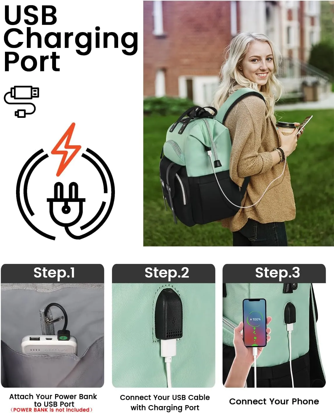 YALIXIAN Laptop Backpack for Women,College Work Teacher backpack for 15.6 Inch laptop with USB Charging Port,Travel Anti Theft Laptops Backpack RFID Anti Theft, Shoulder Purse Bags Green Black