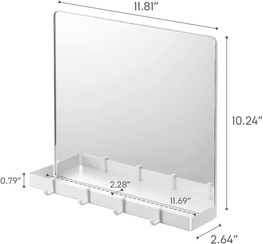 Yamazaki Home Tower Magnetic Mirror & Entryway Storage Rack for Steel Front Doors Or Refrigerators with Tray & Hooks for Keys Or Bags - Glass -