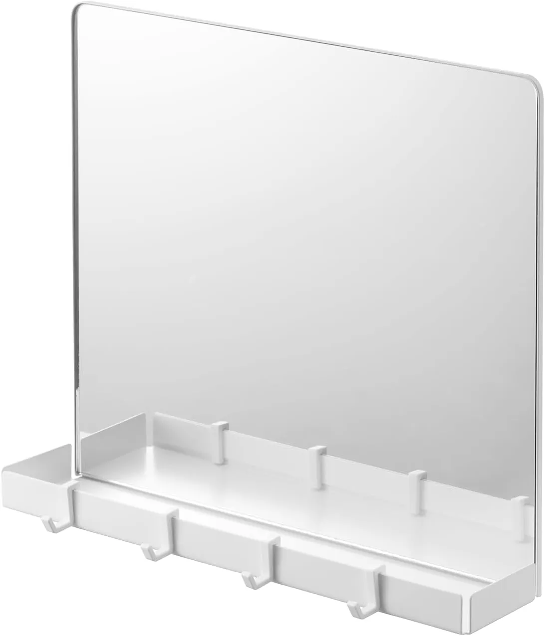 Yamazaki Home Tower Magnetic Mirror & Entryway Storage Rack for Steel Front Doors Or Refrigerators with Tray & Hooks for Keys Or Bags - Glass -