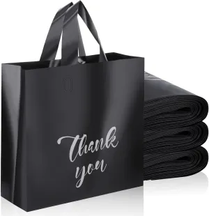 Yeaqee 100 Pcs Thank You Bags 8 x 10 Inches Extra Thick Shopping Bags with Handles Black Frosted Reusable for Boutique Merchandise Retail Small Business Parties Favors Goodies