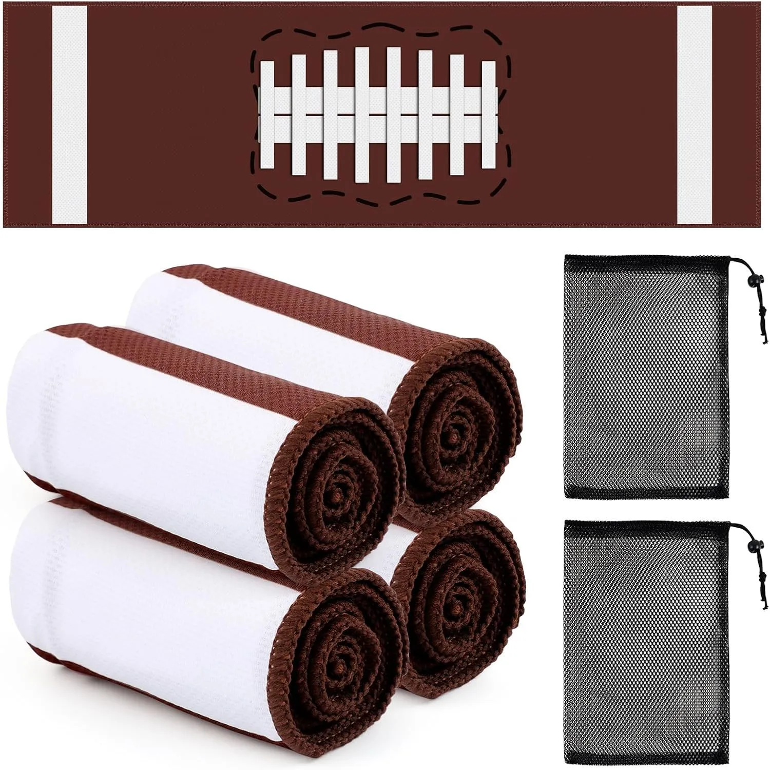 YLOLUL 4 Pcs Football Towels Soccer Chilly Towel for Neck and Face 40"x12" Cooling Ice Towel with Bags for Baseball Basketball Sport Team Gift Party Favors