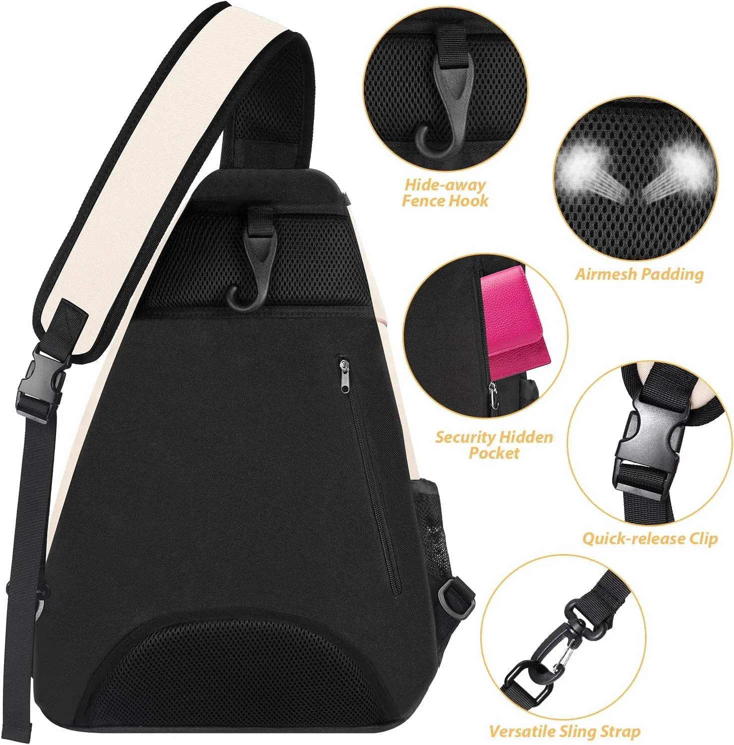 Ytonet Tennis Bag, Tennis Sling Backpack Crossbody Water Resistant for Men Women, Compatible for Pickleball Badminton Rackets