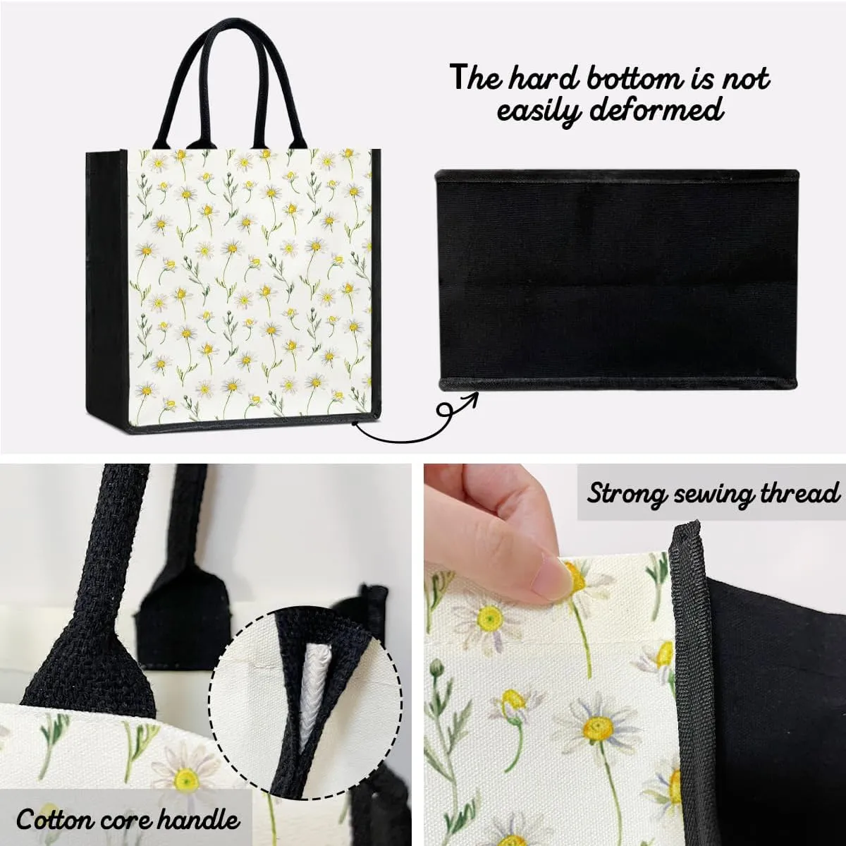 Yuansail Floral Daisy Aesthetics Tote Bag, Canvas Tote Bag for Women, Gifts for Women Reusable Grocery Handbag Beach Bag