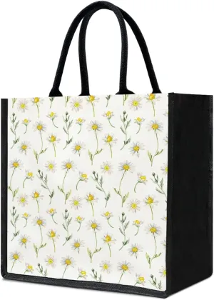 Yuansail Floral Daisy Aesthetics Tote Bag, Canvas Tote Bag for Women, Gifts for Women Reusable Grocery Handbag Beach Bag