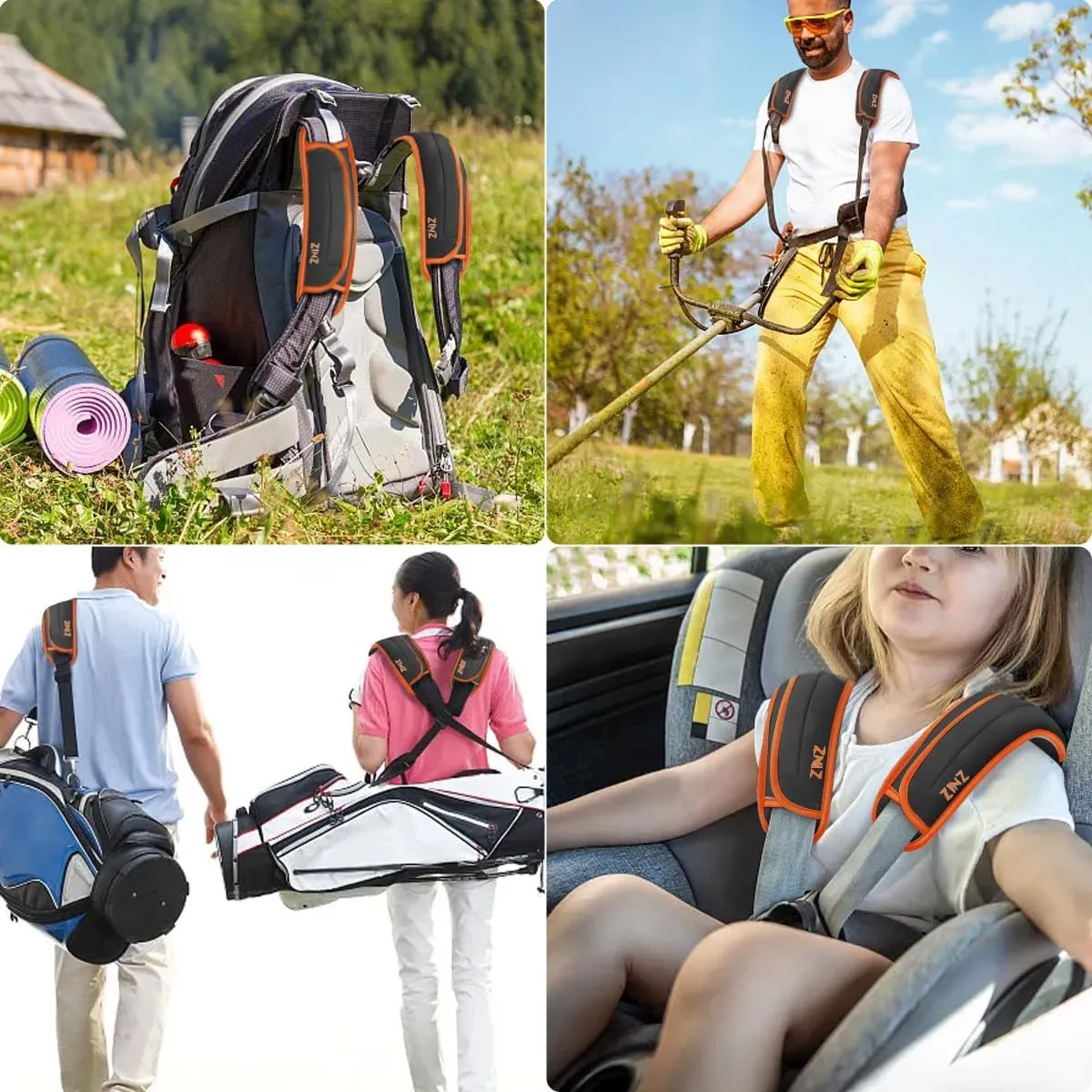 ZINZ 2-Pack Universal Shoulder Pad with Ultra thick Cushion for Bag Luggage Bag Crossbody, Plus Long & Anti-Slip & Breathable,Gray&Orange-2Pack