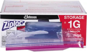 Ziploc 682257 Double Zipper Bags, Plastic, 1gal, 1.75mil, Clear w/Write-On Panel, 250/Box