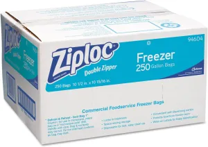 Ziploc 94604 Double-Zipper Freezer Bags, 1gal, 2.7mil, Clear w/Label Panel (Case of 250)