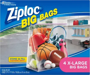 Ziploc Big Bags Clothes and Blanket Storage Bags for Closet Organization, Protects from Moisture, XL, 4 Count