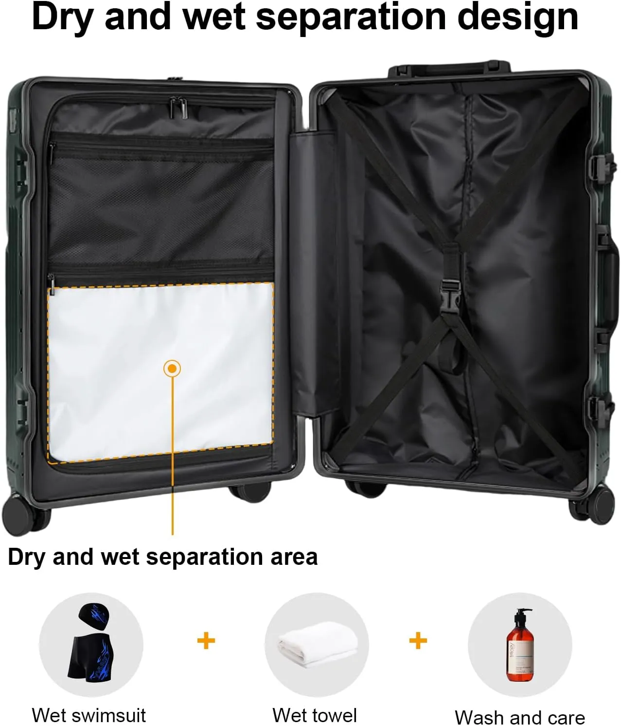 Zipperless Luggage, Polycarbonate Aluminum Hard Shell, Expandable Carry-On Suitcase with Spinner Wheels, Hard Shell Suitcase, 20 Inch Cabin