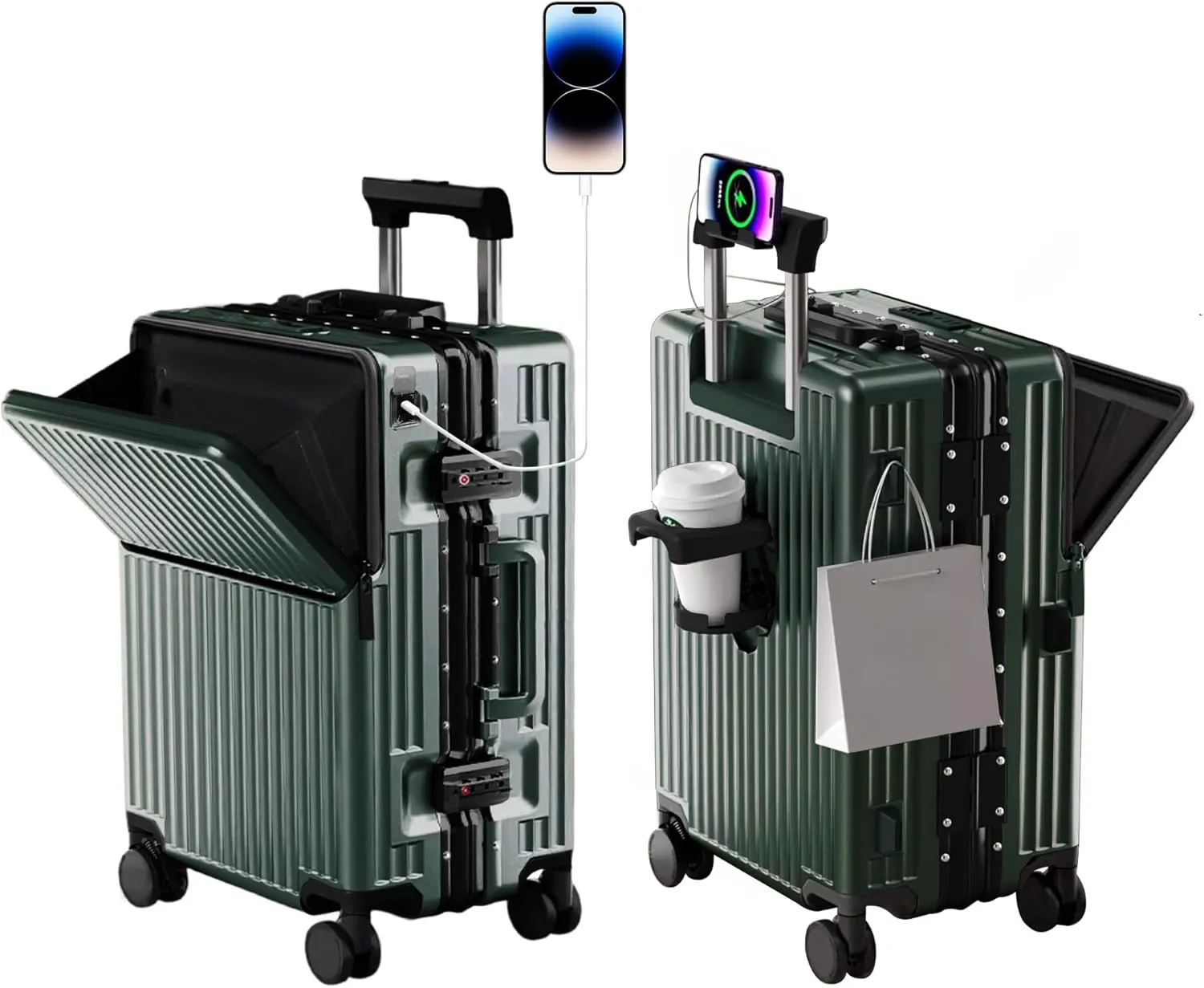 Zipperless Luggage, Polycarbonate Aluminum Hard Shell, Expandable Carry-On Suitcase with Spinner Wheels, Hard Shell Suitcase, 20 Inch Cabin
