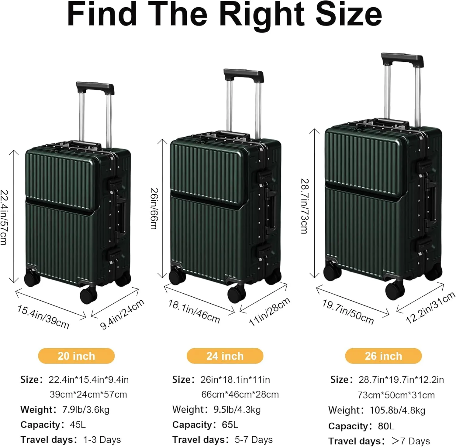 Zipperless Luggage, Polycarbonate Aluminum Hard Shell, Expandable Carry-On Suitcase with Spinner Wheels, Hard Shell Suitcase, 20 Inch Cabin