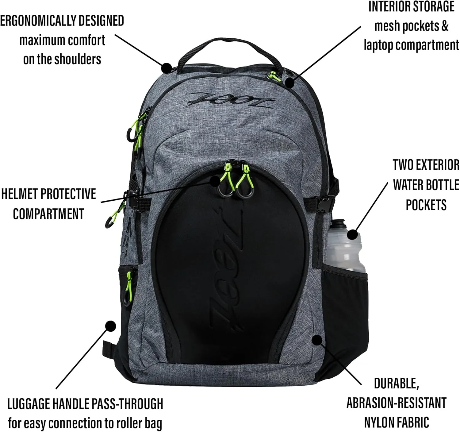 Zoot Ultra Tri Backpack - Triathlon Transition Bag, Wet Storage Compartments, Gym Travel Triathlete Bag for Men & Women, Grey
